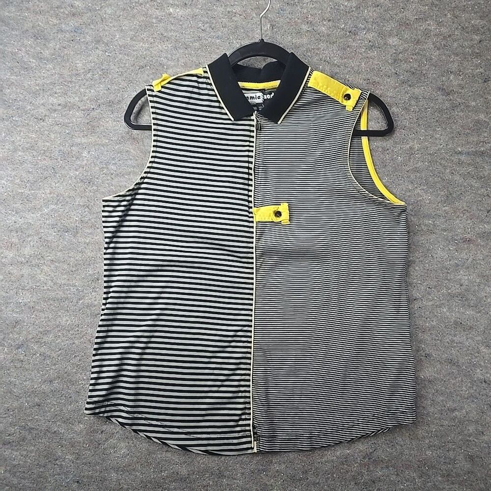 Jamie Sadock Sleeveless Golf Top 1/4 Zip V Neck Black Gray Yellow Womens Sz L